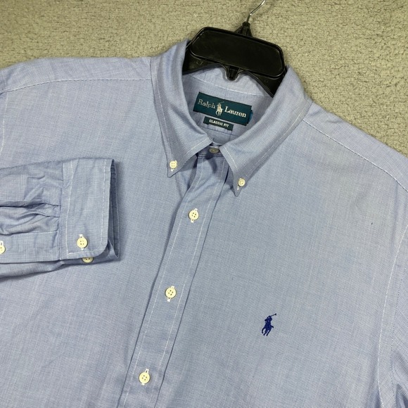 Ralph Lauren Other - Ralph Lauren Button Down Shirt Men XL Blue Classic Fit Micro Check Long Slv FLAW